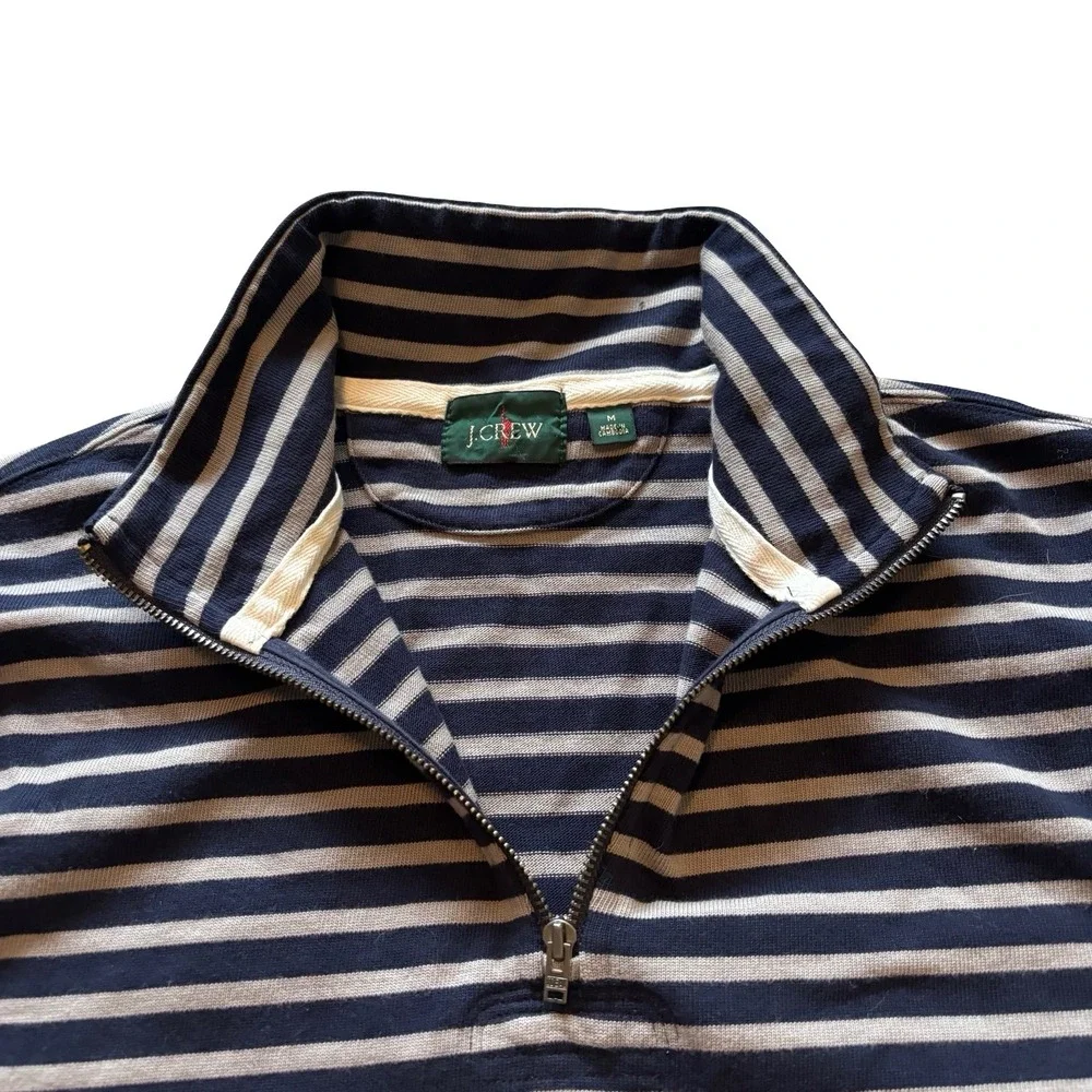 J.Crew Oarsman Mens Quarter Zip Pullover Sweater Rugby Navy Grey Striped‎ Size M